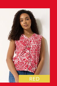 M&Co Red Floral Button Front Vest Top