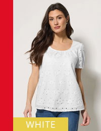 M&Co White Broderie Short Sleeve Cotton Top