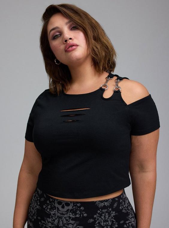 Nightfall Slash Crop Tee with Clasps