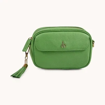 'HACKNEY MINI' Matcha Green Pebble Grain Real Leather Crossbody Bag