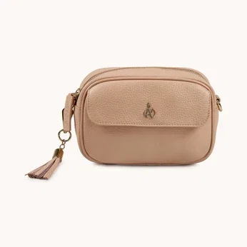 'HACKNEY MINI' Peach Pebble Grain Real Leather Crossbody Bag