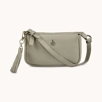 'ROSE' Fog Grey Pebble Grain Real Leather Shoulder Bag