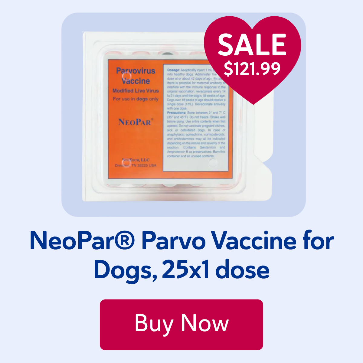 NeoPar® Parvo Vaccine for Dogs, 25x1 dose