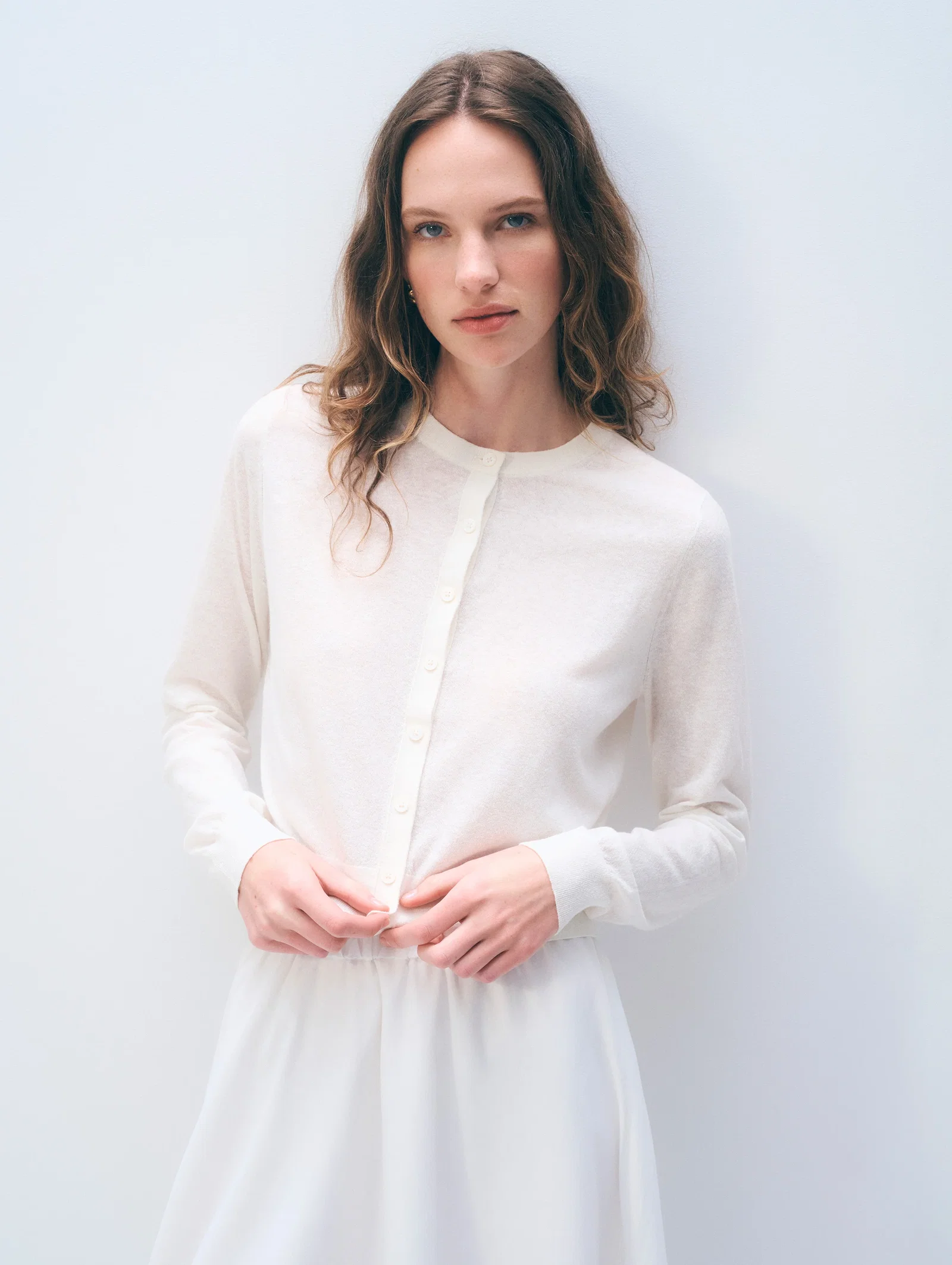 Image of Linen Blend Cardigan | White