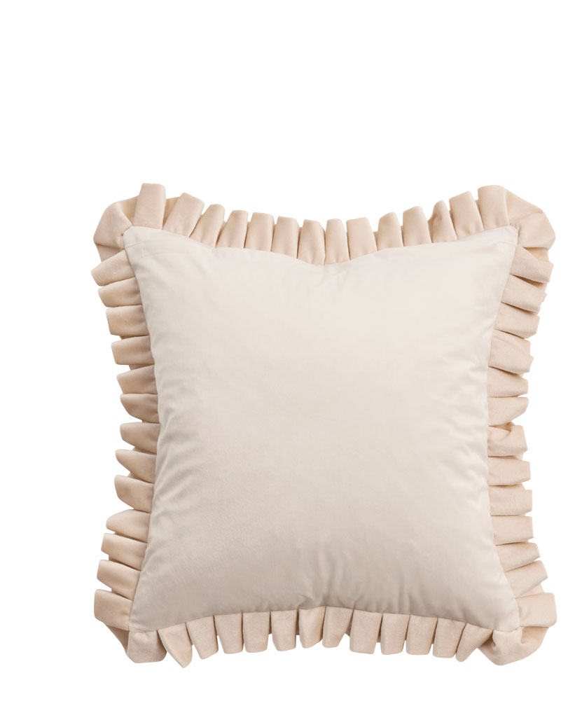 Davina Natural Pleated Ruffle Velvet Cushion
