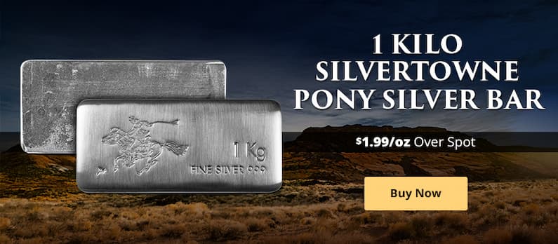 ON SALE: 1 Kilo SilverTowne Pony Silver Bar (New)oin (Random Year)