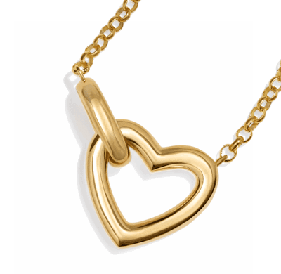 Yellow gold open heart pendant necklace on a fine chain.