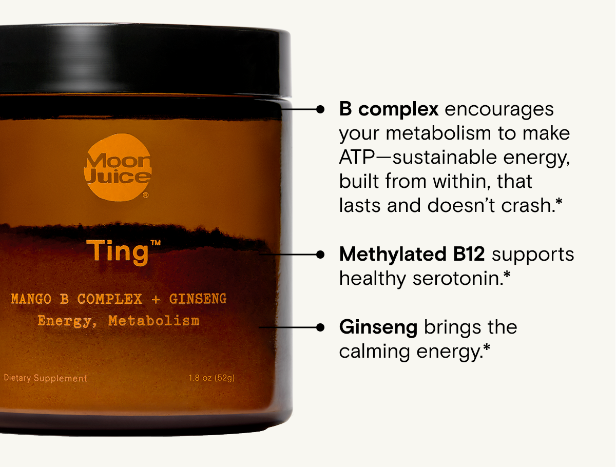 B complex encourages your metabolism to make ATP—sustainable energy, built from within, that lasts and doesn’t crash.*  Methylated B12 supports healthy serotonin.*  Ginseng brings the calming energy.*