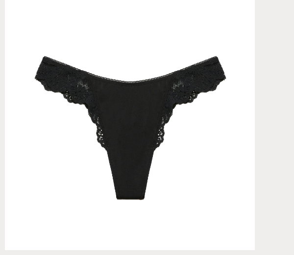 Diva Thong Panty with Timeless Lace in Tuxedo Black