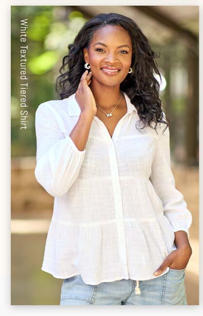 Shop White Textured Tiered Shirt