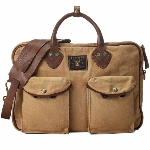 RRL by Ralph Lauren Leather-Trim Canvas Briefcase - Khaki