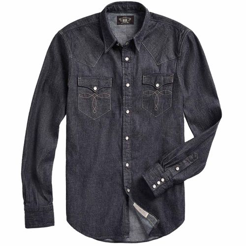 RRL by Ralph Lauren Slim Fit Denim Western Shirt - Denim