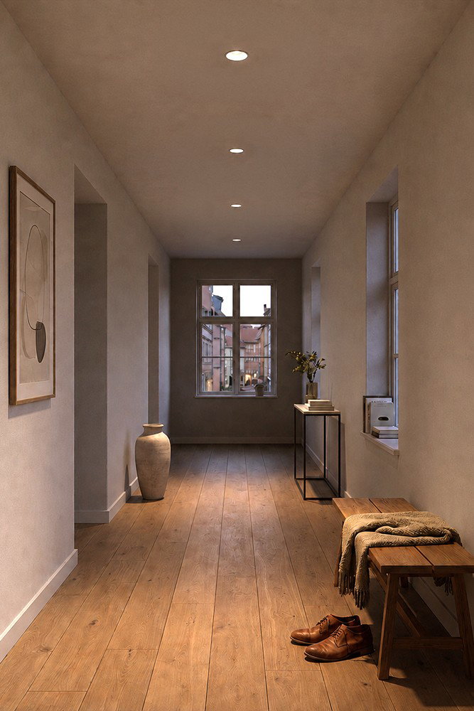Hallway with Junaro Bianco trimless recessed spotlights
