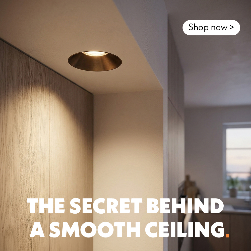 Living room feature with trimless recessed spotlights