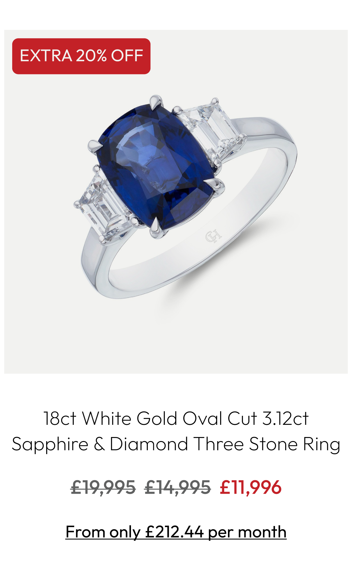 18ct White Gold Oval Cut 3.12ct Sapphire and 0.60ct Diamond Three Stone Ring