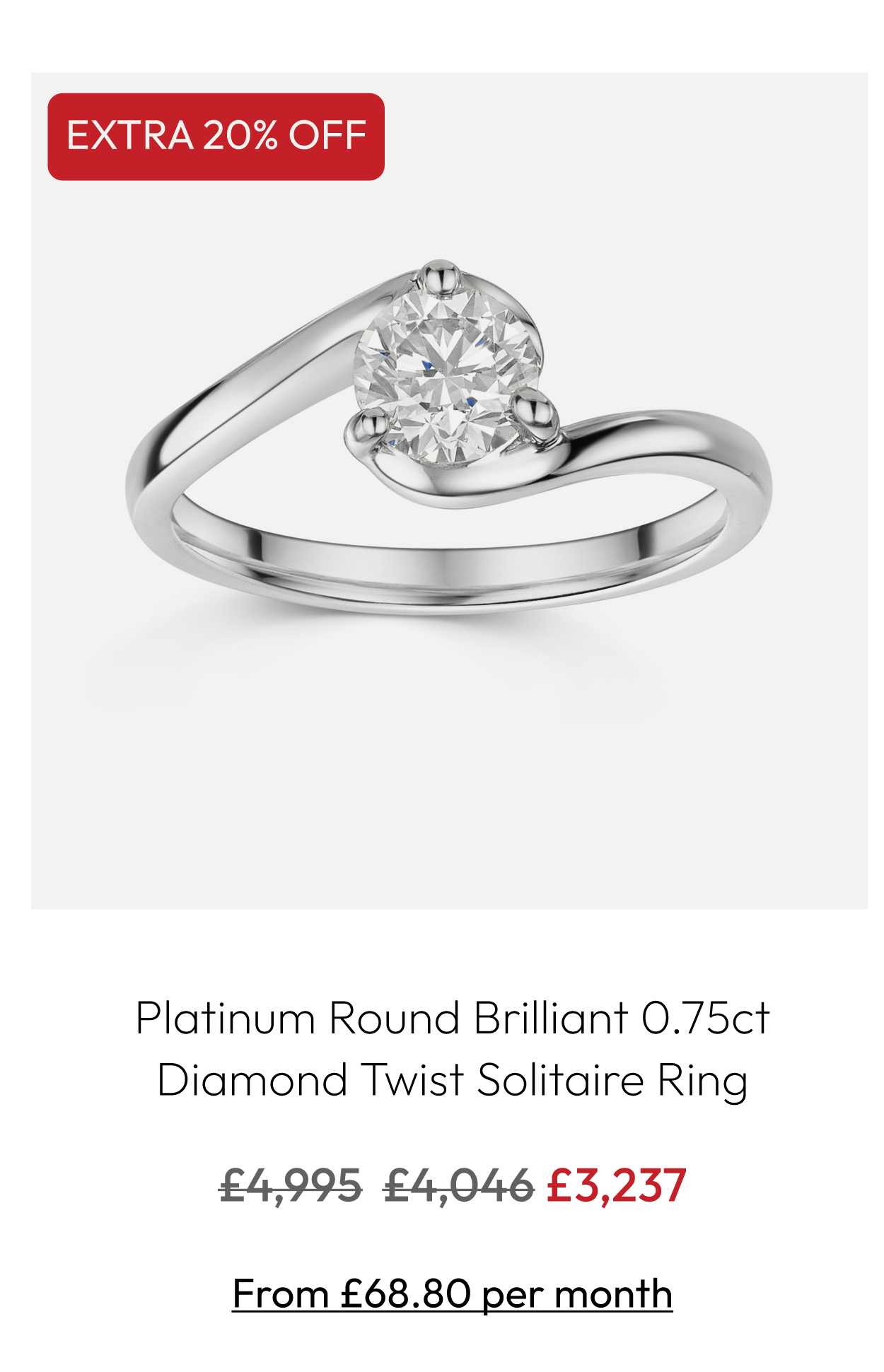 Platinum Round Brilliant 0.75ct Diamond Twist Solitaire Ring
