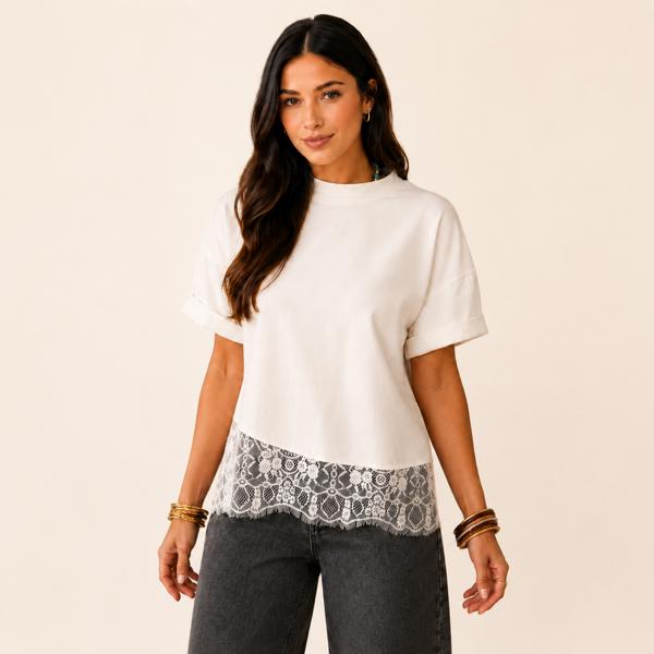 Ivory Whisper Lace Hem Top