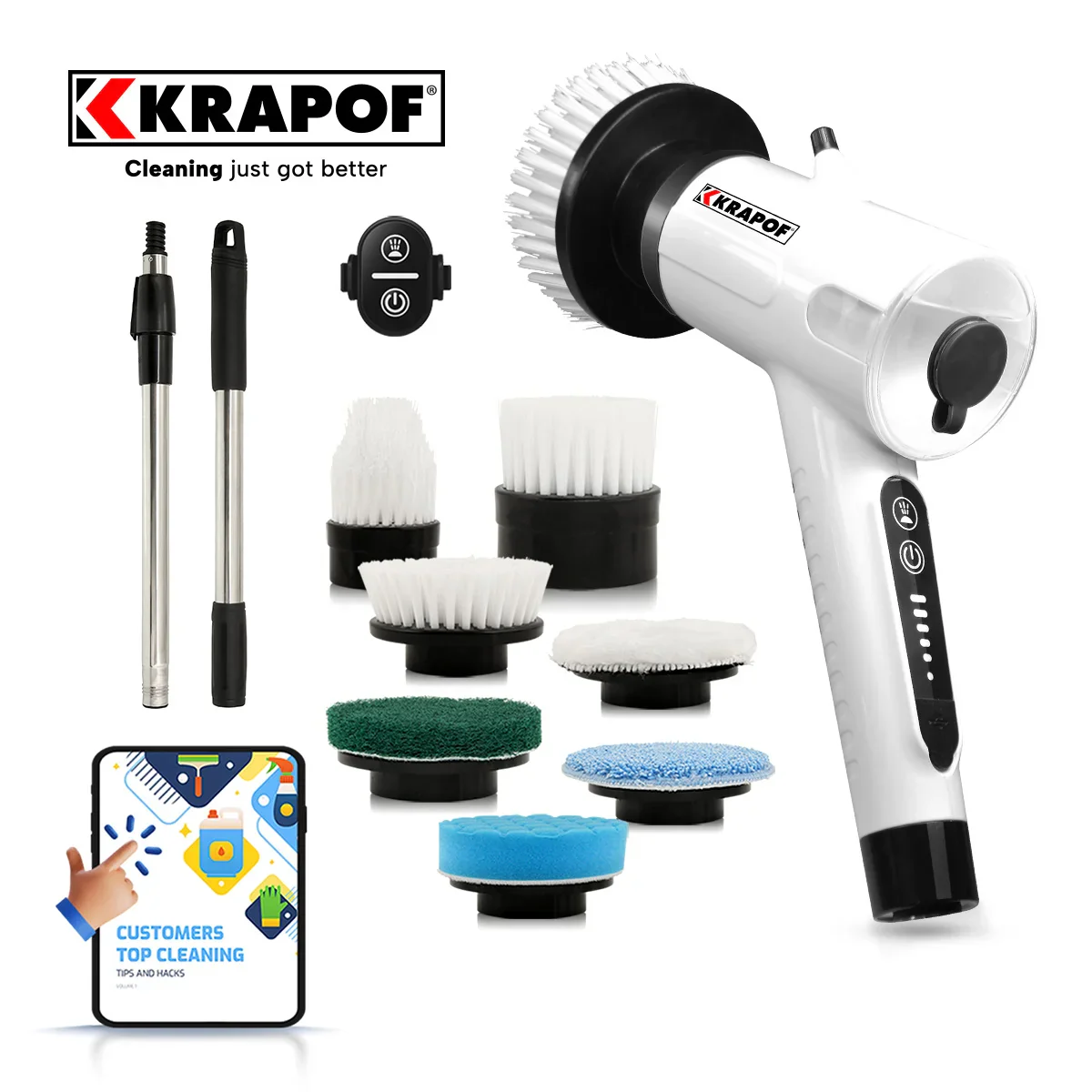 Image of KRAPOF® Electric Cordless Tough Scrub with 7 Replaceable Heads
