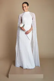 Linear Embellished Cape Detail Wedding Dress