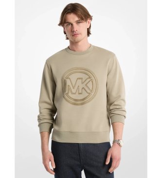 Sudadera de mezcla de algodón con logotipo y cuello redondo beige