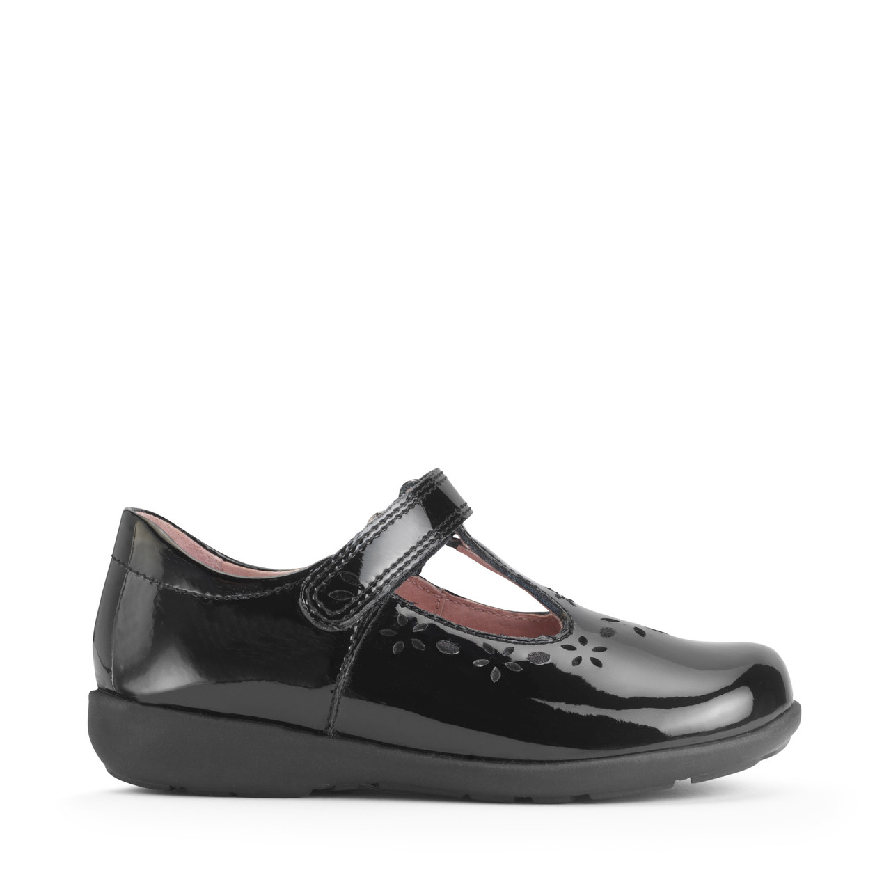 Image of Charlotte, Black patent girls rip-tape school shoes