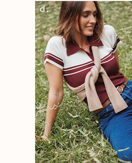Maris Knit Polo Top - Burgundy/Cream Stripe