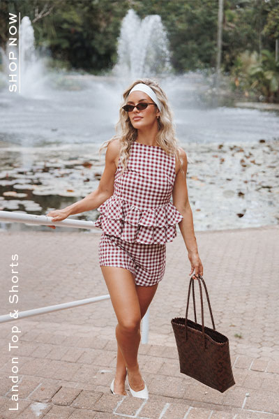 Landon Tiered Peplum Top & Shorts - Burgundy Gingham