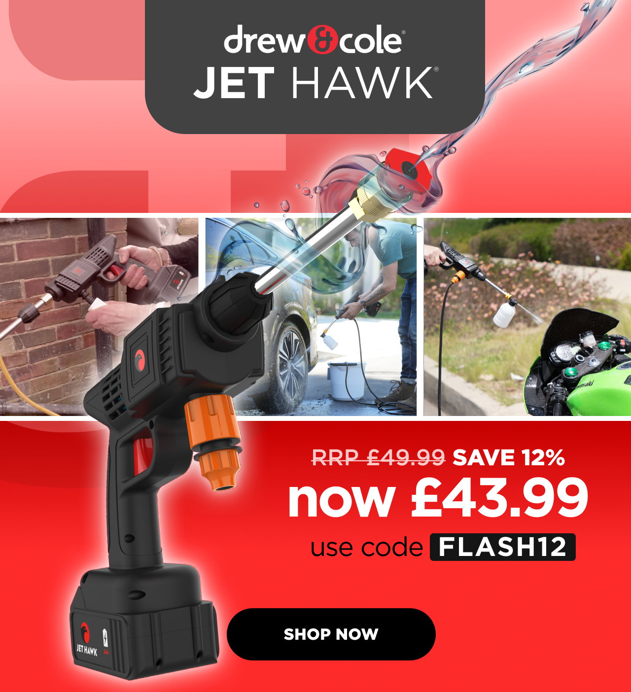 Jet Hawk Cordless Portable Pressure Washer - SAVE 12%