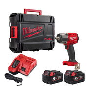 Milwaukee M18 FMTIW2F12-502X 18V FUEL Brushless 1/2" Impact Wrench with  2x 5.0Ah Batteries, Charger & Case