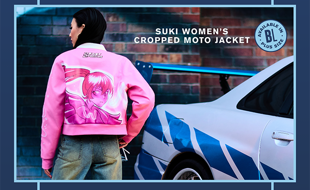 Suki Women's Cropped Moto Jacket. Available in plus size