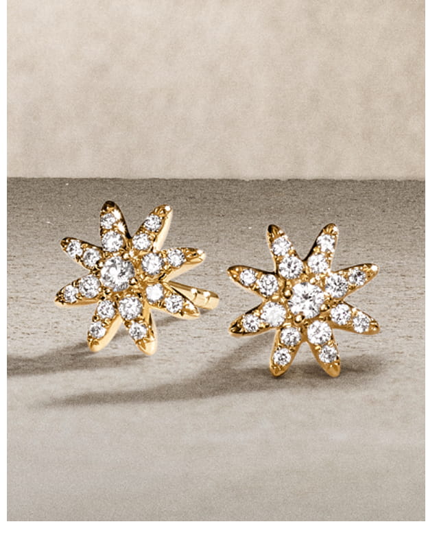 Petite Starburst Stud Earrings18K Yellow Gold with Diamonds, 7.5mm