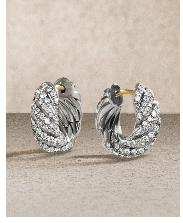 Sculpted Cable Hoop EarringsSterling Silver with Diamonds, 14.4mm