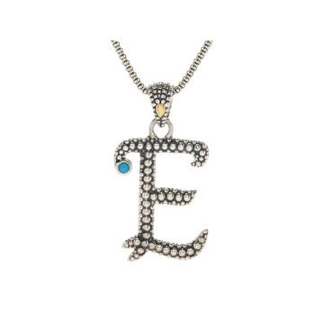Silver Treasures by Samuel B. Sleeping Beauty Turquoise Sterling Silver and 18K Gold \"E\" Pend W/Chn