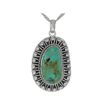 Green Turquoise Sterling Silver Pendant with Chain