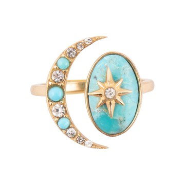 Barse Jewelry Blue Composite Turquoise Gold Tone Celestial Cuff Ring