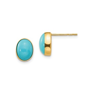14K Yellow Gold Bezel Set Oval Turquoise Post Earrings