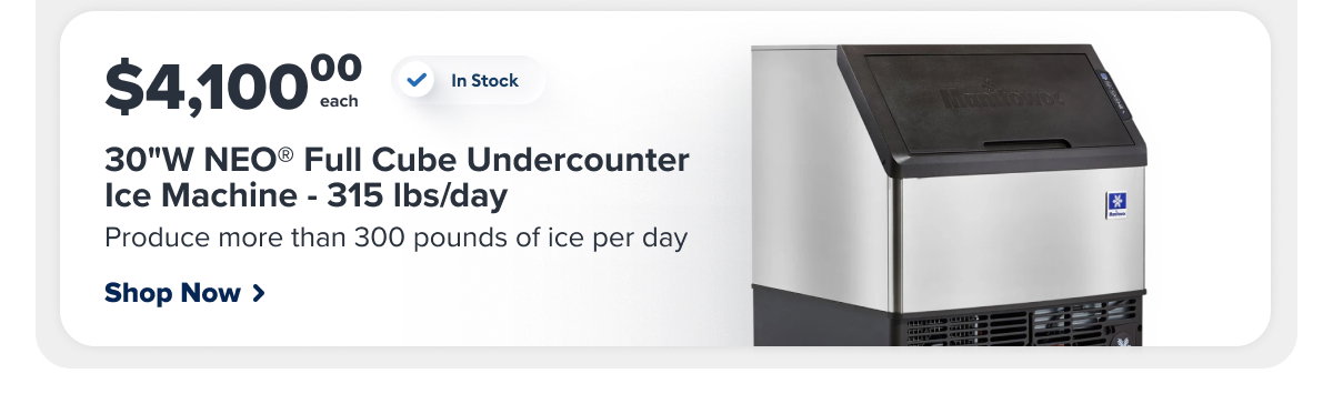 Manitowoc Ice UDP0310A 30"W NEO® Full Cube Undercounter Ice Machine - 315 lbs/day, Air Cooled, Integrated Water Filter