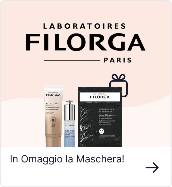 Filorga Paris skincare trio featuring UV Cellular Protect, Hyalu‑Filler serum and Hyalu‑Filler flash mask on a pale pink background with gift icon
