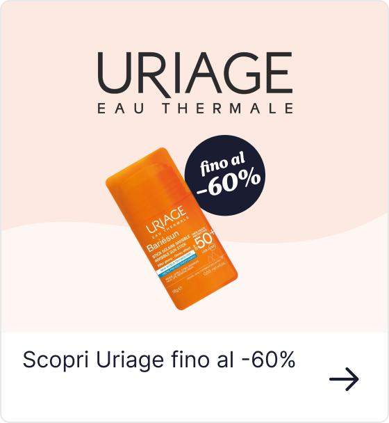 Uriage Eau Thermale orange SPF50 sunscreen stick with 'up to 60% off' badge — promotional product image
