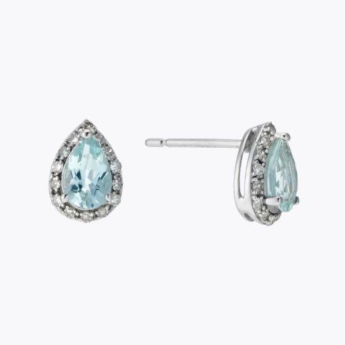 9ct White Gold Aquamarine & 0.10ct Diamond Earrings