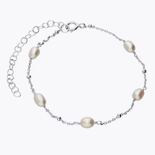 Sterling Silver & Cultured Freshwater Pearl Station Bracelet