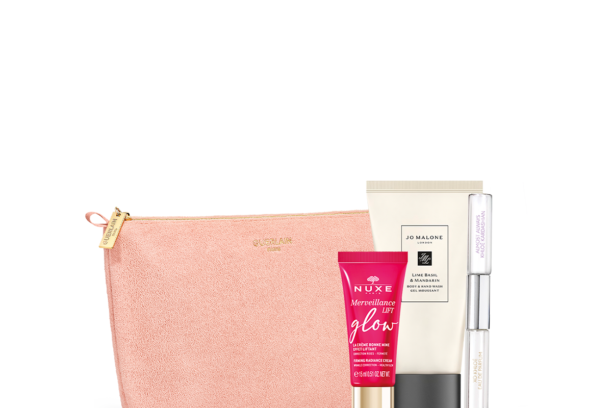 Een verzameling beautyproducten.