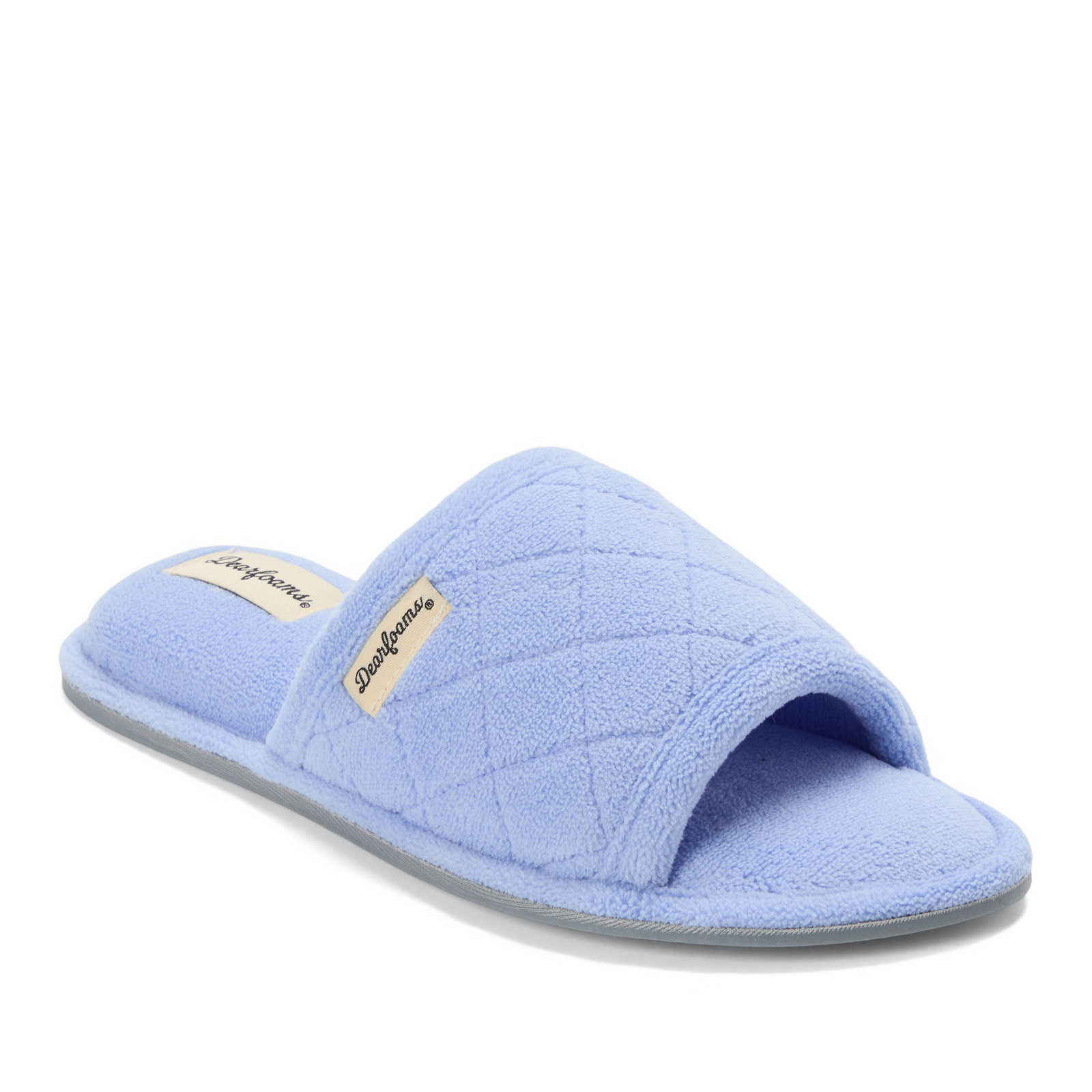 Image of Dearfoams Women's Beatrice Microfiber Terry Slide with Quilted Vamp, Iceberg
