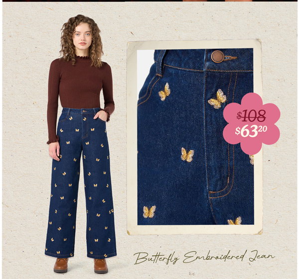 Butterfly Embroidered Jean was $108 now $63.20