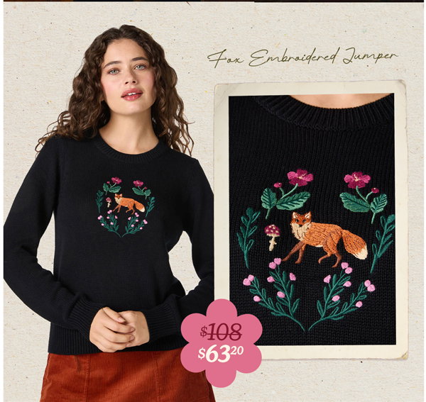 Fox Embroidered Jumper was $108 now $63.20