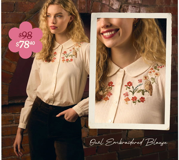 Owl Embroidered Blouse was $98 now $78.40