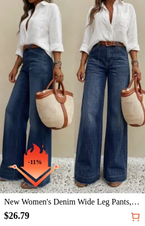 New Women s Denim Wide Leg Pants...