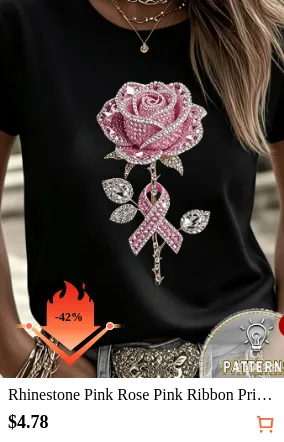 Rhinestone Pink Rose Pink Ribbon...
