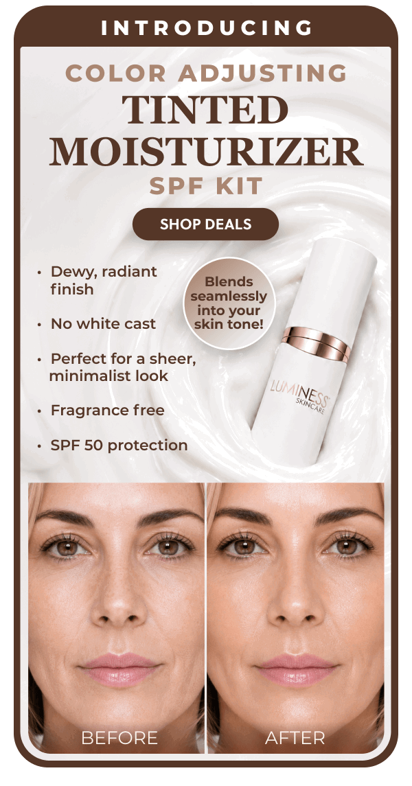 INTRODUCING COLOR ADJUSTING TINTED MOISTURIZER SPF KIT: Dewy, radiant finish. No white cast. Perfect for sheer, minimalist look. Fragrance free. SPF 50 protection.