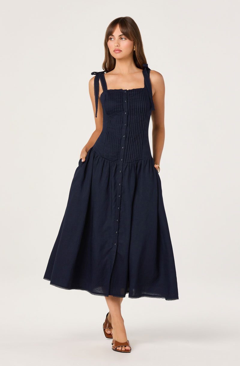 Woman Wearing Drop Waist Midi Dress